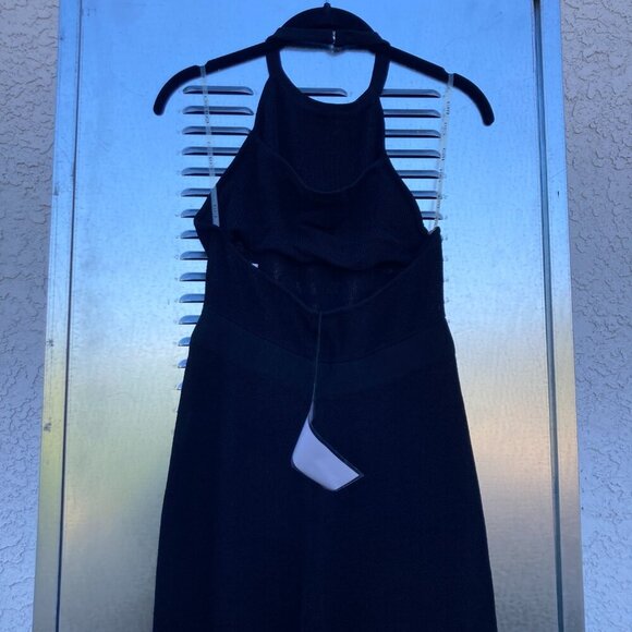 Black Knit Wide Leg Halter Top Jumpsuit - Picture 6 of 8